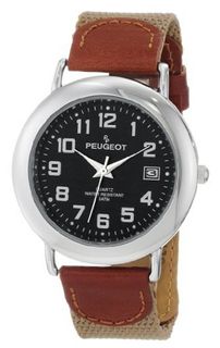 Peugeot Unisex 484TN Unisex Black Dial Leather and Canvas Strap
