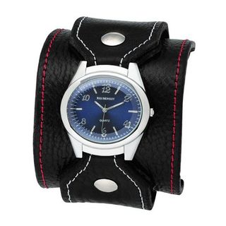 Red Monkey Designs RM258J-QA2 Stitched Black Leather Blue Dial