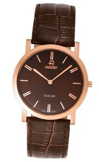 uRoamer of Switzerland Roamer Slim-Line Quartz with Brown Dial Analogue Display and Brown Leather Strap 937830 49 65 09 