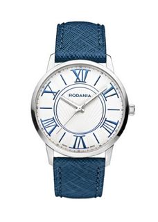 Rodania Swiss Maura Quartz with Silver Dial Analogue Display and Blue Leather Strap RS2506622