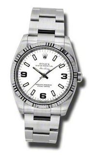 Rolex Airking White Arabic and Stick Dial Fluted 18k White Gold Bezel Oyster Bracelet 114234WASO