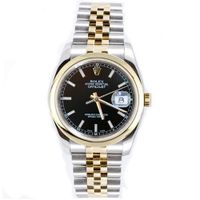 Rolex New Style Heavy Band Stainless Steel & 18K Gold Datejust Model 116203 Jubilee Band Smooth Bezel Black Stick Dial