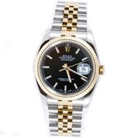 Rolex New Style Heavy Band Stainless Steel & 18K Gold Datejust Model 116233 Jubilee Band Fluted Bezel Black Stick Dial