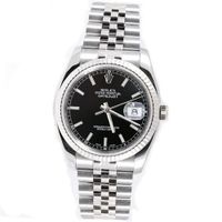Rolex New Style Heavy Band Stainless Steel Datejust Model 116234 Jubilee Band 18K White Gold Fluted Bezel Black Stick Dial
