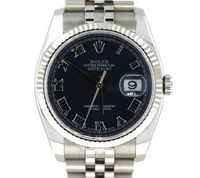 Rolex New Style Heavy Band Stainless Steel Datejust Model 116234 Jubilee Band 18K White Gold Fluted Bezel Blue Stick Dial