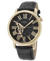 Automatic Gold Tone IP SS Case Black Dial Black Genuine Leather