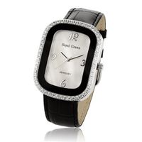 Cubic Zirconia Bezel Mother of Pearl Dial Stainless Steel Black Leather