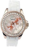 Seksy by Sekonda Quartz with Rose Gold Patterned Dial and White Silicone Strap 4560.37