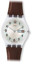 uSwatch S CORE COLLECTION GE704 Brown Leather Quartz with White Dial 