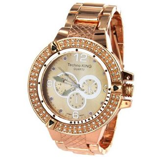 Techno King Bling in Rose Gold Color with Rhinestone Embedded Case - Extra Weight, Mini Dial Displays do not Function