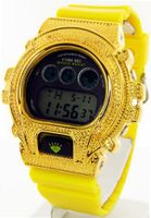 Techno Master Ice Plus Joe Rodeo Gold Diamond Case & Shiny Yellow Band Digital G Diamond Shock #TM-6