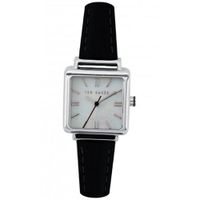 TED BAKER Square Analog Mother of Pearl Dial Black Leather Strap TE2030