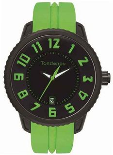 Tendence Gulliver Medium - Funky Unisex Quartz with Black Dial Analogue Display and Green Plastic or PU Strap T0930022