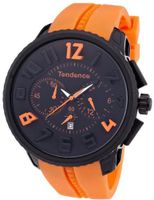 Tendence Gulliver Round - Funky Unisex Quartz with Black Dial Analogue Display and Orange Plastic or PU Strap 2046023