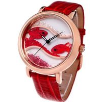 Time100 Diamond Crystal Fish Dial Genuine Leather Dark Red Strap Ladies #W50059L.04A