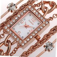 Time100 Diamond Square Dial Jewelry Chain Golden Bracelet Ladies #W50032L.02A