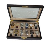 12 Piece Ebony Walnut Wood Box Display Case Collection Jewelry Box Storage Glass Top