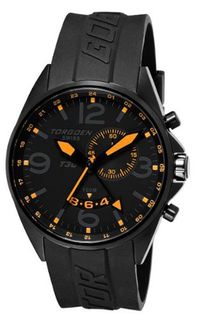 Torgoen Swiss Analogue T30304 with GMT, Alarm, Big Date, Black/Amber Dial and Black PU Strap