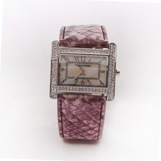 Square Face Pink and White with Diamonds Band Analog