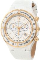 Versace 28CCP1D001 S001 Dv One White Ceramic Case with Rose Gold IP Tachymeter Bezel White Dial Chronograph Date White Leather