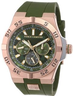 Vince Camuto VC/1010GRRG Master Rose Gold-Tone Multi-Function Dark Green Silicone Strap