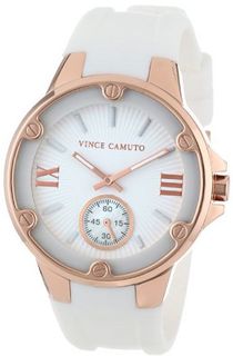 Vince Camuto VC/5078RGWT Rose Gold-Tone Screw Accented White Resin Strap
