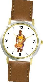 uWatchBuddy Basketball Player No.2 Basketball Theme - WATCHBUDDY® DELUXE TWO-TONE THEME WATCH - Arabic Numbers - Brown Leather Strap- Size-Small 