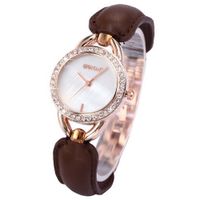 WEIQIN Charm Crystal Lady Girl Bracelet Bangle Slim Brown Band Quartz Wrist Gift WQI050