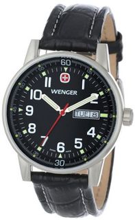 Wenger 70164 Commando Day Date XL Black Dial Black Leather Strap