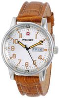 Wenger 70170 Commando Day Date XL Silver Dial Brown Leather Strap
