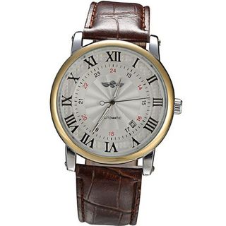 Winner Brown Leather Roman Arabic Numerals Display Auto Mechanical es for  Gift