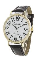 Ladies Gold Tone Case Black Leather with Easy to Read Dial