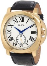 a_line 80007-YG-02-BK Pyar Silver Textured Dial Black Leather