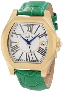 a_line AL-80008-YG-02-GN Adore Silver Dial Green Leather