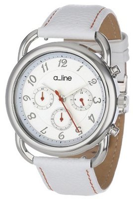 a_line AL-80012-02-WH-SSET Maya Chronograph Silver Dial White Leather