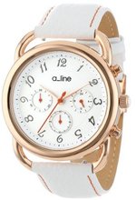 a_line AL-80012-RG-02-WH-SSET Maya Chronograph Silver Dial White Leather