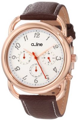 a_line AL-80012-YG-02-BR Maya Chronograph Silver Dial Brown Leather