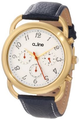 a_line AL-80012-YG-02-BU Maya Chronograph Silver Dial Dark Blue Leather