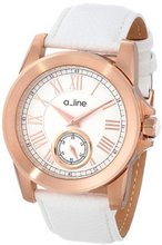 a_line AL-80022-RG-02-WH Amare Silver Dial White Leather Band
