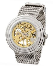 Aatos Mechanical Hand Winding Full Skeleton Silver Plated Metal Case Stainless Steel Band SimeriS