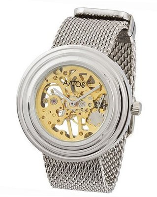 Aatos Mechanical Hand Winding Full Skeleton Silver Plated Metal Case Stainless Steel Band SimeriS