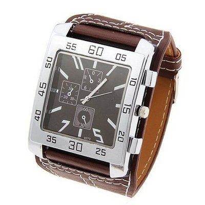 Absolute men's quartz wrist - Round shaped brown leather wrist ban