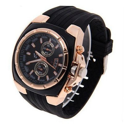 Absolute Vogue V6 Golden Case Quartz Silicone Fashion wrist band for  - luxury wrist es (GOLD)