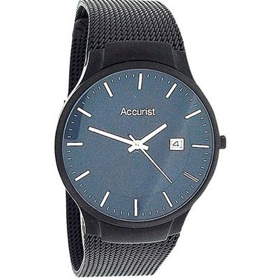 Accurist Gents Blue Dial Date Stainless Steel Black Mesh Bracelet MB902N