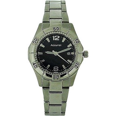 Accurist Ladies Black Dial Date All Stainless Steel Bracelet Strap LB1674B