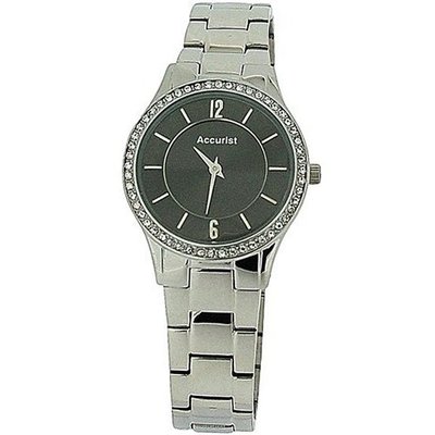 Accurist Ladies Black Dial Stone Set bezel Stainless Steel Strap LB649GR