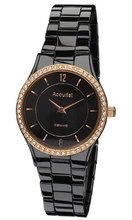 Accurist Ladies Crystal Set Black Ceramic Bracelet With Rose Gold Lb1750B