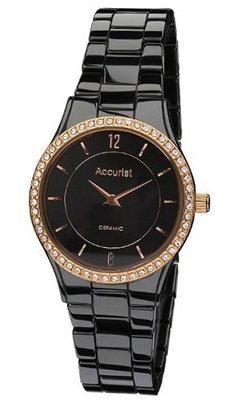 Accurist Ladies Crystal Set Black Ceramic Bracelet With Rose Gold Lb1750B