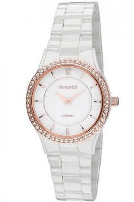Accurist Ladies Crystal Set White Ceramic Bracelet With Rose Gold Lb1751W