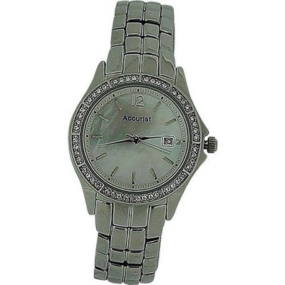 Accurist Ladies Mother of Pearl Date Diamante Bezel Bracelet Strap LB1418